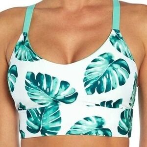 WILDFOX Women's‎ Medium White Green Palm Leaf Print Racerback Sports Bra Sweat